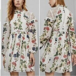 Ted Baker White Floral Lace-Trim Mini Dress
